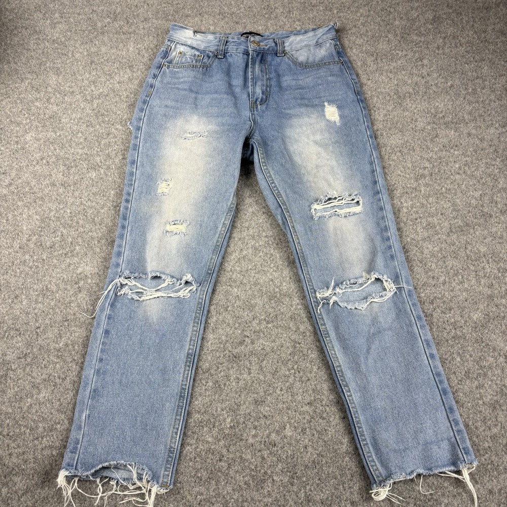 Pretty Little Thing Jeans Women's UK 8 (fits 29x25) Distressed Ripped Denim Blue